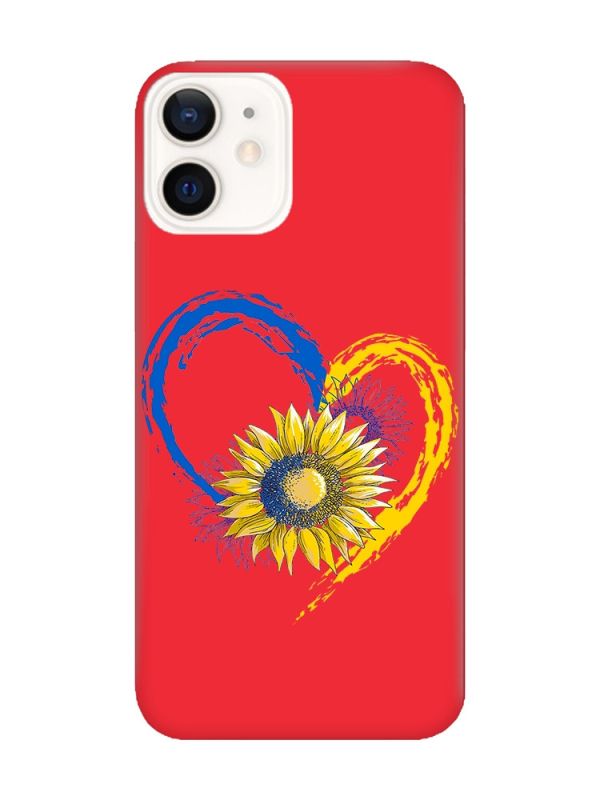 Матовий червоний чохол на Apple iPhone 12 / 12 Pro (6.1) :: Серце з соняхом. Україна (принт 260)