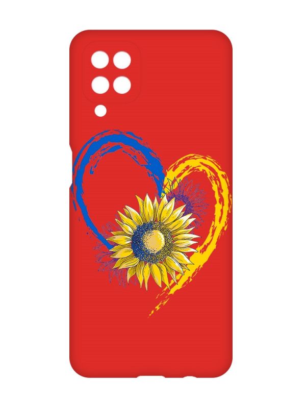 Матовий червоний чохол на Samsung Galaxy A12 :: Серце з соняхом. Україна (принт 260)