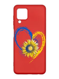 Матовий червоний чохол на Samsung Galaxy A22 4G/M32/M22 :: Серце з соняхом. Україна (принт 260)