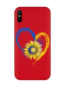 Матовий червоний чохол на Xiaomi Redmi 9A :: Серце з соняхом. Україна (принт 260)