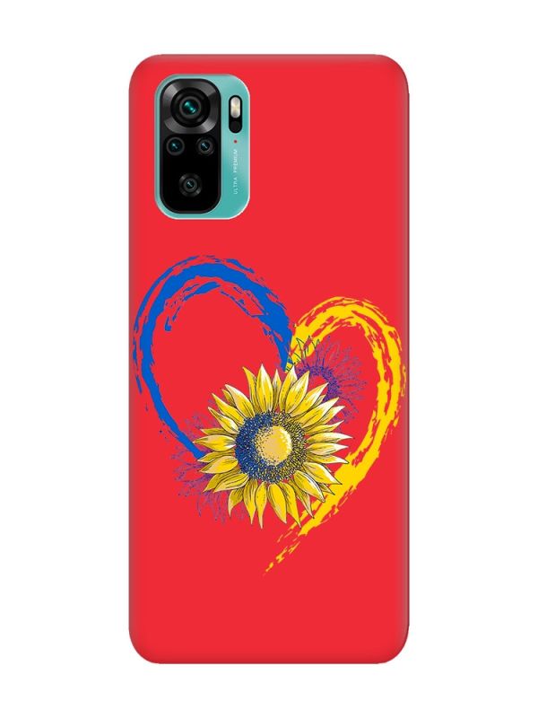 Матовий червоний чохол на Xiaomi Redmi Note 10 / Note 10s :: Серце з соняхом. Україна (принт 260)