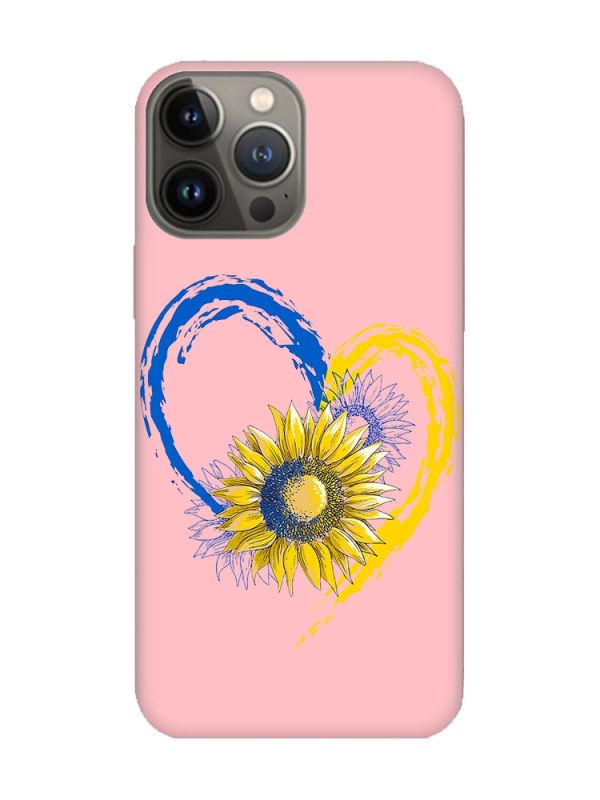 Матовий рожевий чохол на Apple iPhone 13 Pro :: Серце з соняхом. Україна (принт 260)