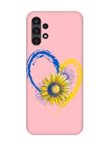 Матовий рожевий чохол на Samsung A13 4G :: Серце з соняхом. Україна (принт 260)