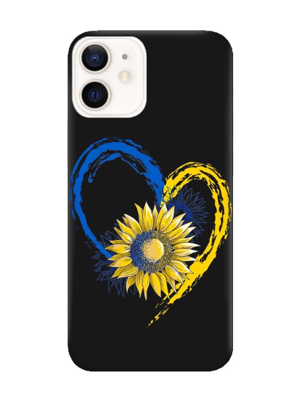 Матовий чорний чохол на Apple iPhone 12 / 12 Pro (6.1) :: Серце з соняхом. Україна (принт 260)