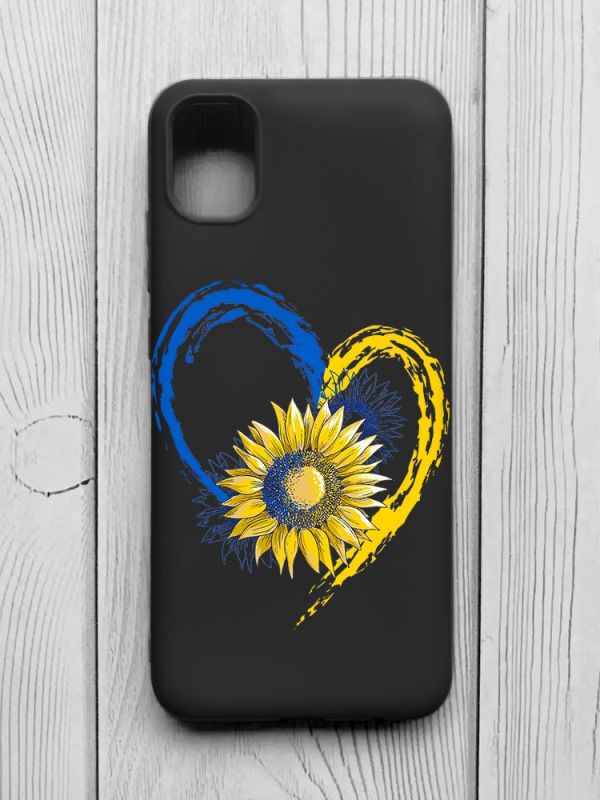 Матовий чорний чохол на Samsung Galaxy A04E/A042 :: Серце з соняхом. Україна (принт 260)