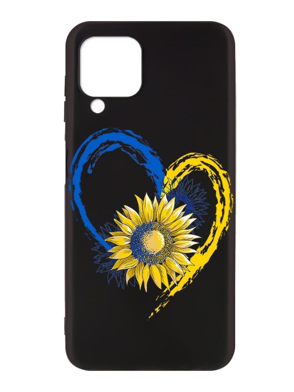 Матовий чорний чохол на Samsung Galaxy A12 :: Серце з соняхом. Україна (принт 260)