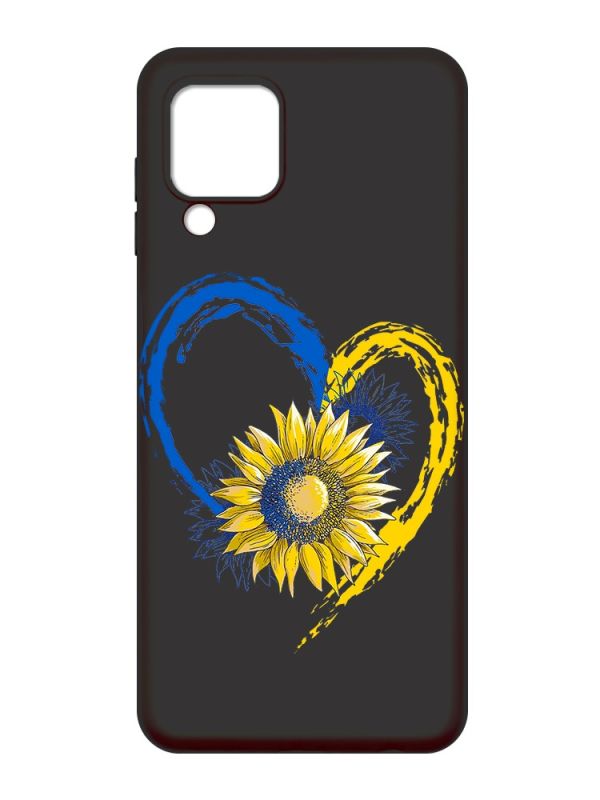 Матовий чорний чохол на Samsung Galaxy A22 4G/M32/M22 :: Серце з соняхом. Україна (принт 260)