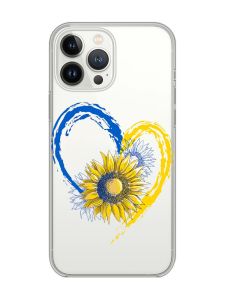 Прозорий чохол із захистом камери на iPhone 14 Pro Max :: Серце з соняхом. Україна (принт 260)