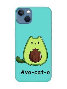 Матовий бірюзовий чохол на Apple iPhone 13 :: Котик Авокадо (принт 306)