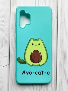 Матовий бірюзовий чохол на Samsung Galaxy A32 :: Котик Авокадо (принт 306)