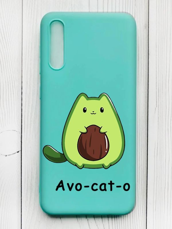 Матовий бірюзовий чохол на Samsung Galaxy А50 (2019) А505F :: Котик Авокадо (принт 306)