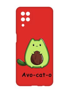 Матовий червоний чохол на Samsung Galaxy A12 :: Котик Авокадо (принт 306)