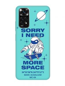 Матовий бірюзовий чохол на Xiaomi Redmi Note 11 :: Космонавт на скейті (принт 248)