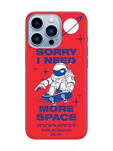 Матовий червоний чохол на Apple iPhone 13 Pro Max :: Космонавт на скейті (принт 248)