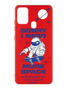 Матовий червоний чохол на Samsung Galaxy M30s/M21 :: Космонавт на скейті (принт 248)