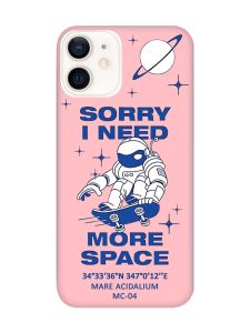 Матовий рожевий чохол на Apple iPhone 12 / 12 Pro (6.1) :: Космонавт на скейті (принт 248)