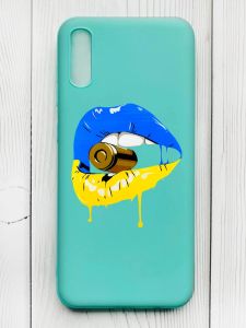 Матовий бірюзовий чохол на Xiaomi Redmi 9А :: Губи і патрон (принт 264)