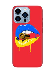 Матовий червоний чохол на Apple iPhone 13 Pro Max :: Губи і патрон (принт 264)