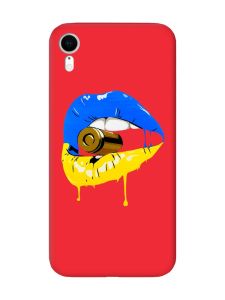 Матовий червоний чохол на Apple iPhone XR :: Губи і патрон (принт 264)