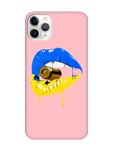 Матовий рожевий чохол на iPhone 11 Pro Max (6.5) :: Губи і патрон (принт 264)