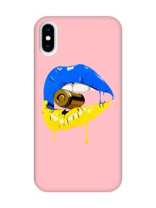 Матовий рожевий чохол на iPhone X / Xs :: Губи і патрон (принт 264)
