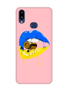 Матовий рожевий чохол на Samsung Galaxy A10s (A107) :: Губи і патрон (принт 264)
