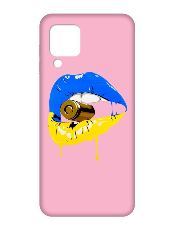 Матовий рожевий чохол на Samsung Galaxy A22 4G/M32/M22 :: Губи і патрон (принт 264)