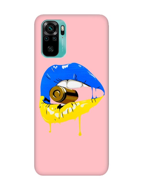 Матовий рожевий чохол на Xiaomi Redmi Note 10 / Note 10s :: Губи і патрон (принт 264)