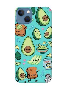 Матовий бірюзовий чохол на Apple iPhone 13 :: Милі авокадо каваї (принт 305)