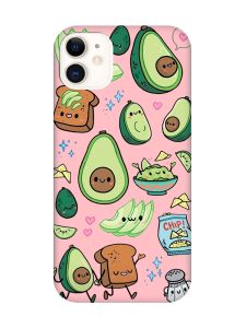Матовий рожевий чохол на Apple iPhone 11 (6.1) :: Милі авокадо каваї (принт 305)