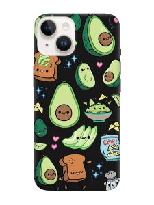 Матовий чорний чохол на Apple iPhone 14 :: Милі авокадо каваї (принт 305)