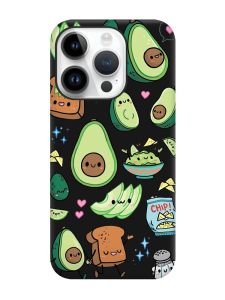 Матовий чорний чохол на Apple iPhone 14 Pro :: Милі авокадо каваї (принт 305)