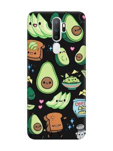 Матовий чорний чохол на Oppo A5 :: Милі авокадо каваї (принт 305)