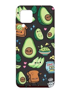 Матовий чорний чохол на Samsung Galaxy A22 4G/M32/M22 :: Милі авокадо каваї (принт 305)