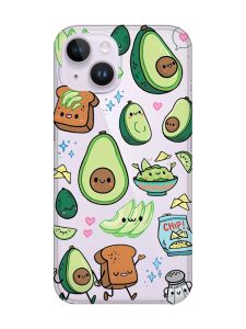 Прозорий чохол із захистом камери на iPhone 14 :: Милі авокадо каваї (принт 305)