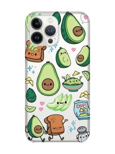 Прозорий чохол із захистом камери на iPhone 14 Pro :: Милі авокадо каваї (принт 305)