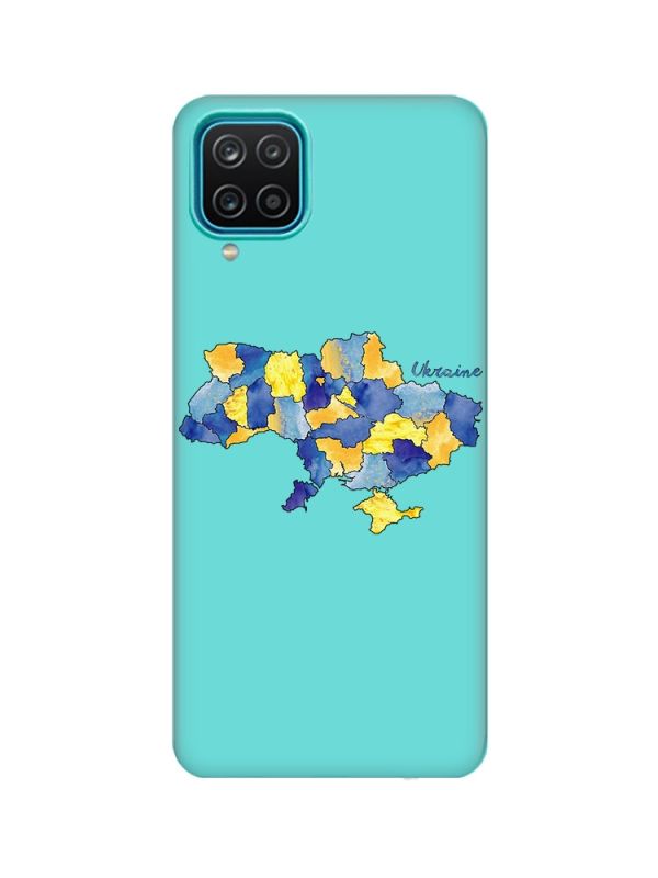 Матовий бірюзовий чохол на Samsung Galaxy A12 :: Карта України (принт 261)