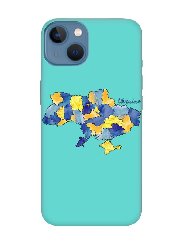 Матовий бірюзовий чохол на Apple iPhone 13 :: Карта України (принт 261)