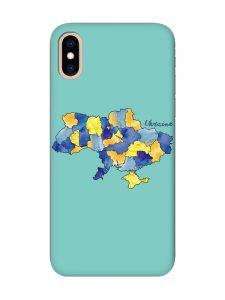 Матовий бірюзовий чохол на iPhone XS MAX :: Карта України (принт 261)