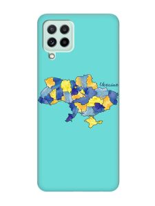 Матовий бірюзовий чохол на Samsung Galaxy A22 4G/ M32/ M22 :: Карта України (принт 261)