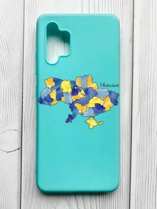 Матовий бірюзовий чохол на Samsung Galaxy A32 :: Карта України (принт 261)