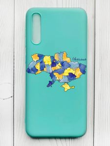 Матовий бірюзовий чохол на Samsung Galaxy А50 (2019) А505F :: Карта України (принт 261)