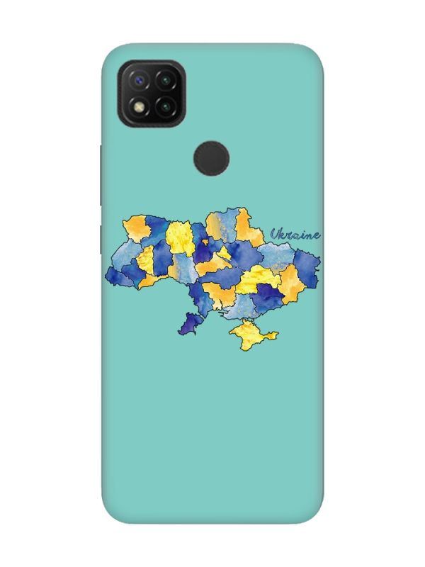 Матовий бірюзовий чохол на Xiaomi Redmi 9C/10A :: Карта України (принт 261)
