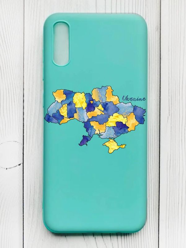 Матовий бірюзовий чохол на Xiaomi Redmi 9А :: Карта України (принт 261)