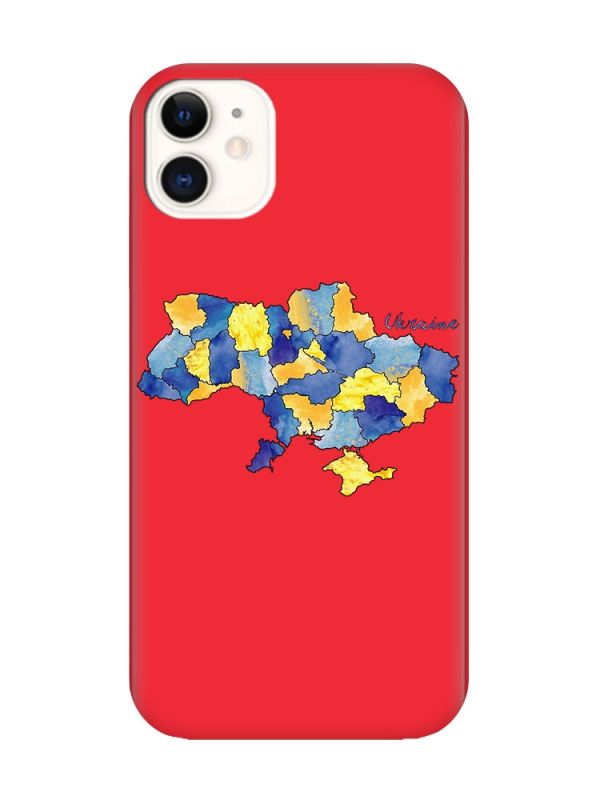 Матовий червоний чохол на Apple iPhone 11 (6.1) :: Карта України (принт 261)