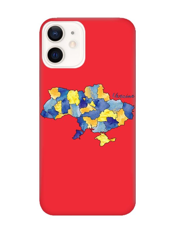 Матовий червоний чохол на Apple iPhone 12 / 12 Pro (6.1) :: Карта України (принт 261)