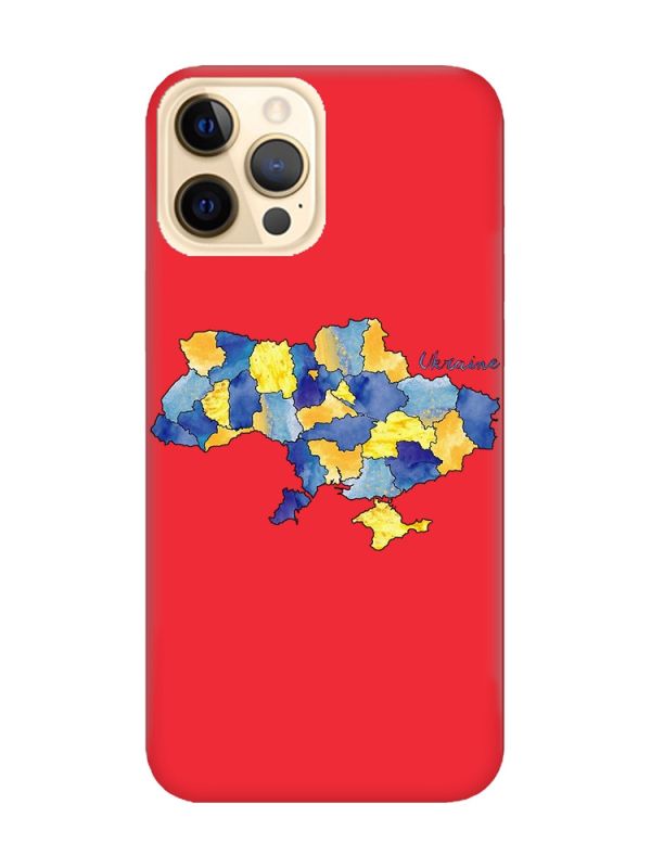 Матовий червоний чохол на Apple iPhone 12 Pro Max :: Карта України (принт 261)