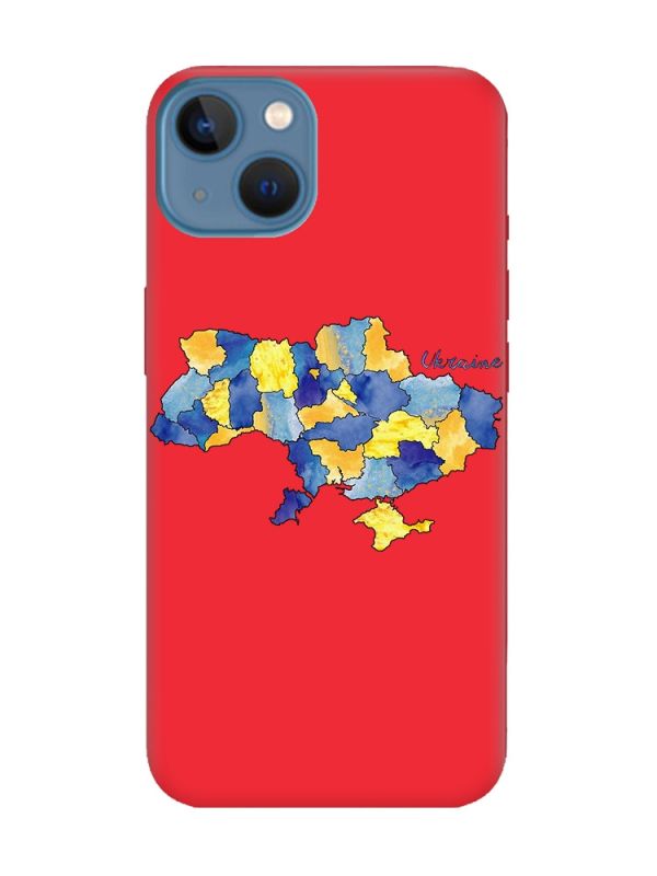 Матовий червоний чохол на Apple iPhone 13 :: Карта України (принт 261)