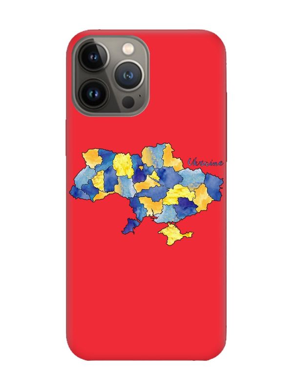 Матовий червоний чохол на Apple iPhone 13 Pro :: Карта України (принт 261)