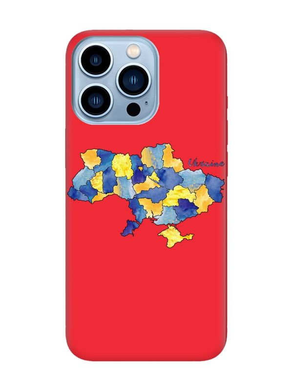Матовий червоний чохол на Apple iPhone 13 Pro Max :: Карта України (принт 261)